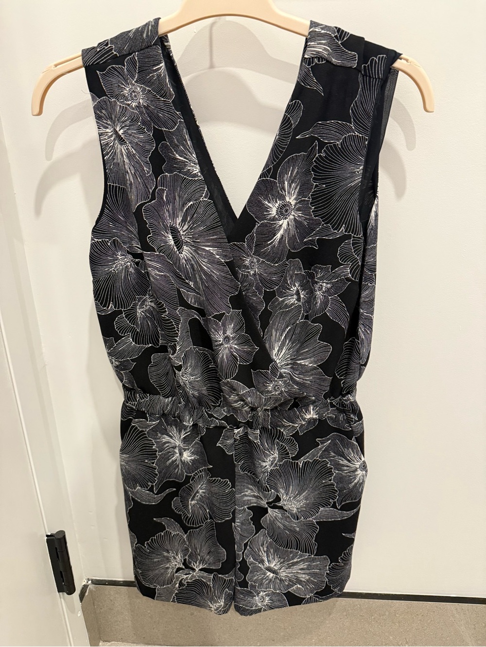 Sleeveless Black Floral V-Neck Romper